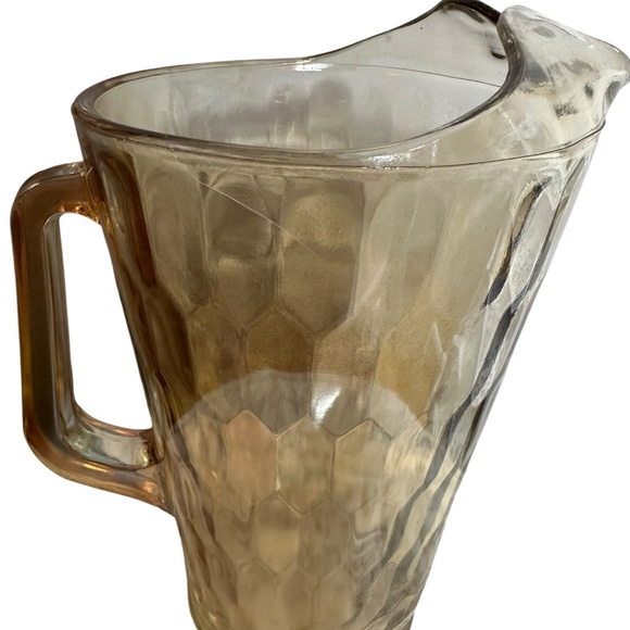 Vintage Jeanette Marigold Carnival Glass Hex Optic Pitcher and Tumblers - Picture 6 of 13